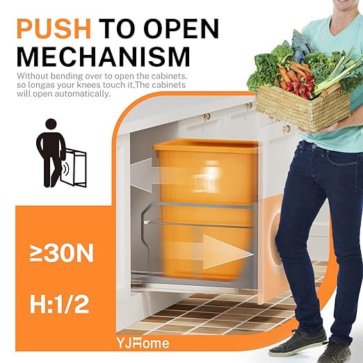 YJHome Pull Out Trash Can Under Cabinet with Push to Open Slides, Garbage Can Not Included, Cabinet Trash Can Pull Out Kit with Door Mounting Kit, Requires Minimum Cabinets Opening 15" W