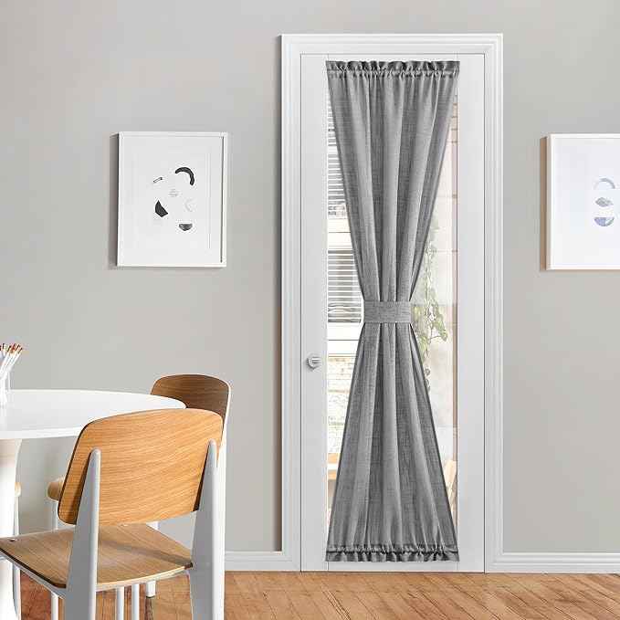 NICETOWN French Door Curtain with Bonus Tieback, Casual French Window Covering Sheer Drapes for Balcony 25 Inches Wide by 72 Inches Long, Front Back Door Shade for Bathroom, 1 PC, Dark Grey