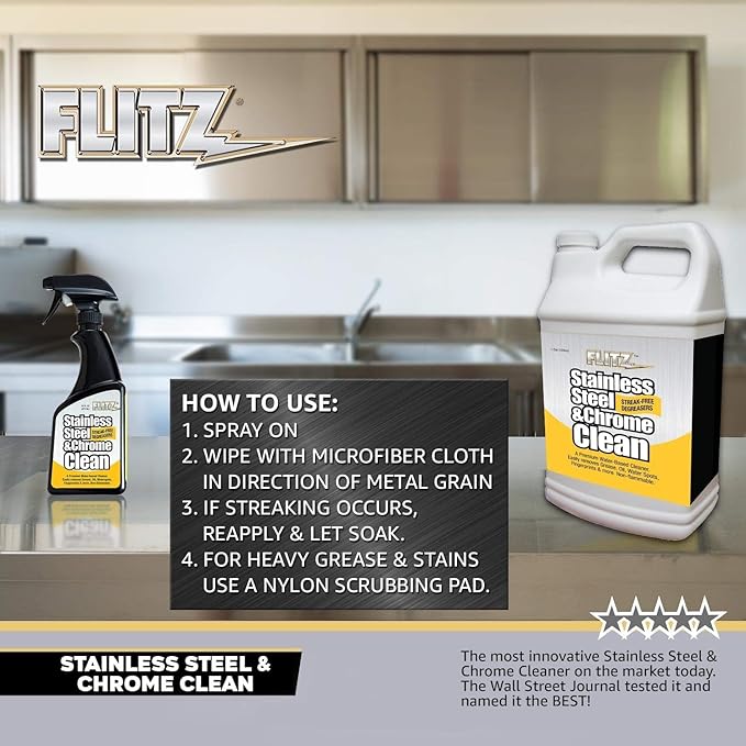 Flitz Stainless Steel & Chrome Clean - 16oz Bottle, USA-Made Stainless Steel Cleaner Spray for Appliances - Grill, Fridge, Sink Stain Remover - Also Works on Aluminum Surfaces (3 Pack)