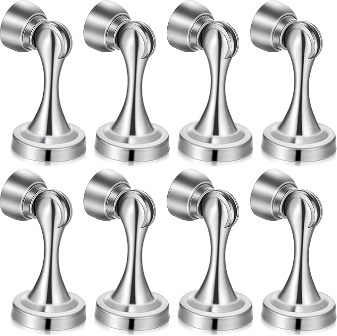8 Pcs Magnetic Door Stoppers Stainless Steel Door Stops Magnetic Catch Holder with Screws for Wall Floor Mounted Wall Protector Hold (Silver)