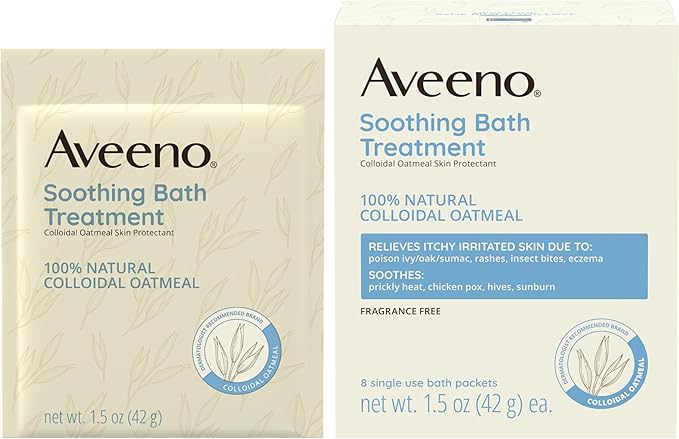 Aveeno Fragrance-Free Soothing Bath Treatment & Soak for Soothing Relief, 100% Natural Colloidal Oatmeal, Relieves Itchy, Irritated Skin Due to Eczema, 8 Single-Use Bath Packets