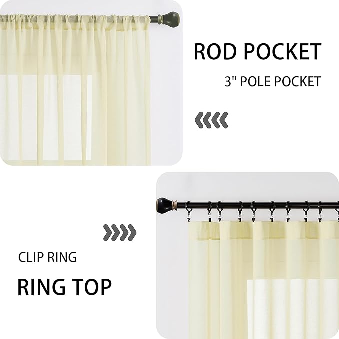 Tollpiz Sheer Door Curtains Closet Linen Textured Curtain Sheers Doorway Light Filtering Voile French Door Rod Pocket Curtains Patio Door, 54 x 63 inches Long, Transparent Yellow, Set of 1 Panel