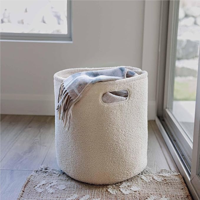 PUTSKA Basket – Round Storage for Clothes – Soft Baby Girl Basket for Nursery, Kids Room, Bedroom, Living Room – Large, Cream
