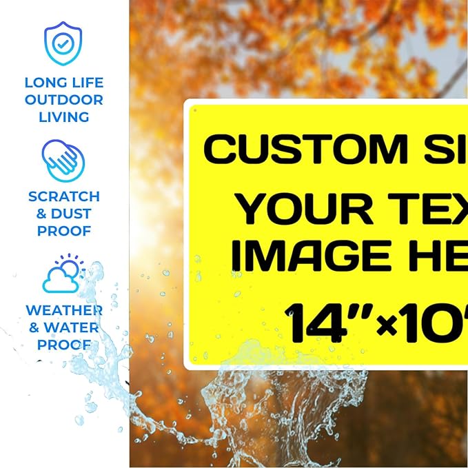 Repaly Personalized signs,Aluminum Weatherproof Metal Sign Multiple Sizes Custom Personalized Text And picture Here,hazard sign,garden sign,custom door sign,Customised business signs Yellow 14×10