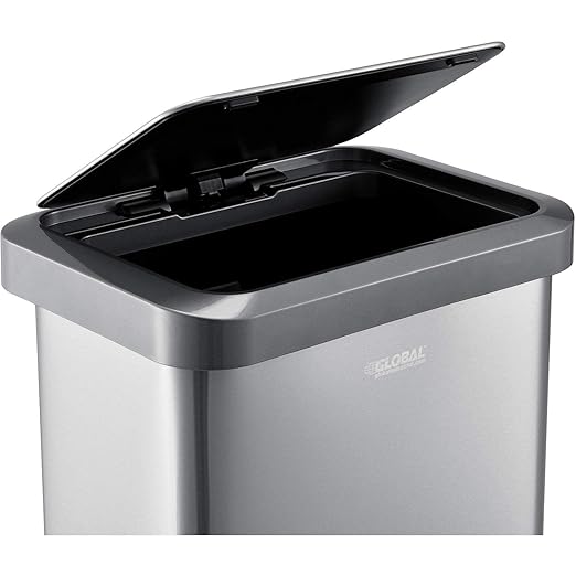 Global Industrial 12 Gallon Stainless Steel Trash Can, Rectangular Step-On