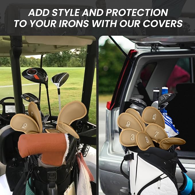 FINGER TEN Premium Synthetic Leather Stylish Iron & Wedge Golf Head Covers Value 12 Piece Set, Embroidered Labels & Fits Most Clubs Gift Set, Travel Protection Accessories