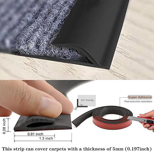 Self Adhesive Carpet Transition Strip with Edge Trim, Designed for Seamless Transitions from Carpet to Tile or Vinyl Floors, Perfect for Doorways.(Gray,3 Feet)