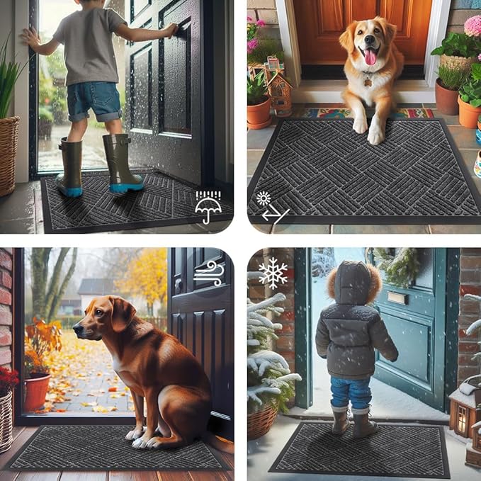 Smiry Front Door Mat Outside Entrance, Heavy Duty Outdoor Indoor Natural Rubber Doormat, Non Slip, Trap Dirt and Moisture, Easy Clean, Low Profile Patio Porch Entryway Mat, 47x23, Light Grey