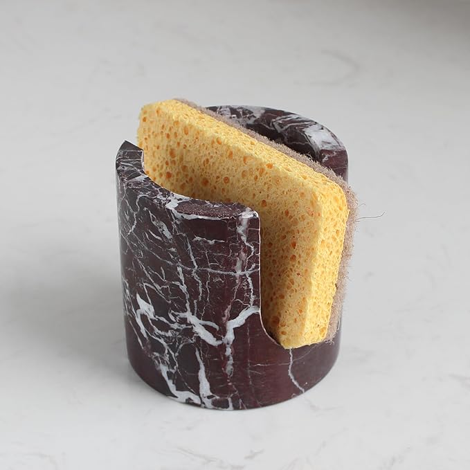 Natural Rosa Levanto Marble Sponge Holder for Kitchen Counter, Drying Rack, Sponge Caddy for Sink Organizer