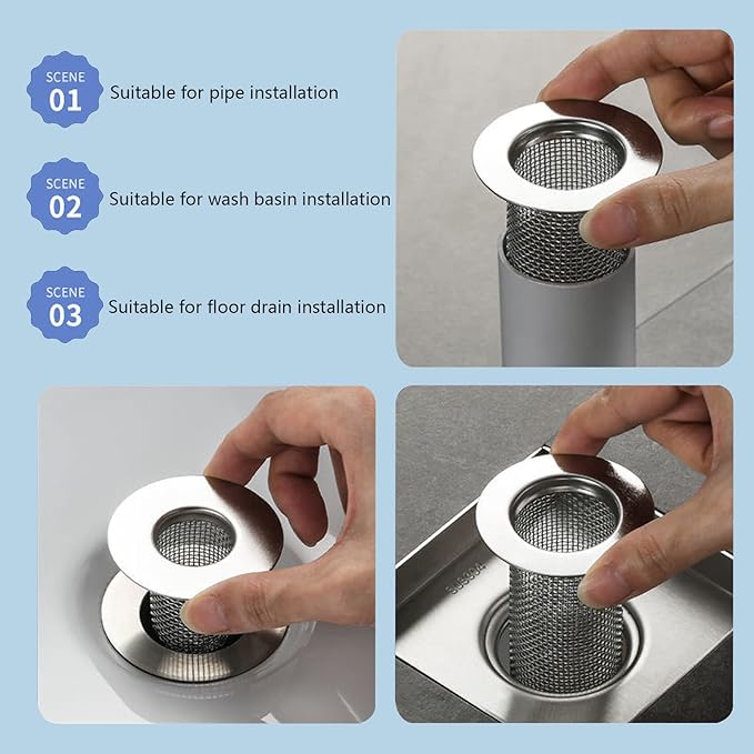 Resdenio Bathroom Sink Drain Strainer Stainless Steel, 2 Pack Floor Drain Filter Mesh Basket Filter Hair Trap Anti-Clog Slag Strainer - Large Wide Rim 2.16" Diameter
