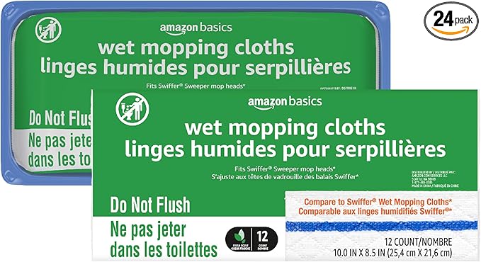 Amazon Basics Wet Mopping Cloth Refills, 24 Count (Fits Swiffer Sweeper Mop Heads)