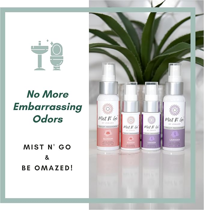 Mist N’ Go by Omaze Travel Bathroom Spray for Toilet Spray Odor Eliminator - Travel Toilet Spray for Bathroom Air Freshener Spray for Bathroom Deodorizer - Blossom Travel Size (1oz x5)