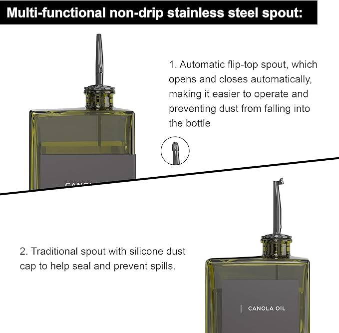 Olive Oil Dispenser for Kitchen, 16.9 oz/ 500 ml Olive Oil Dispenser Bottle, Glass Oil Bottles for Kitchen with 8 Stainless Steel Pourers, 40 Labels, 4 Pcs, Green