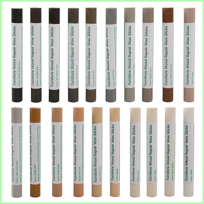 Furniture Markers Touch Up, 20 Colors Wood Filler Sticks, Wood Wax Crayons for Repairing Scratches, Scuffs, Cracks, Holes on Furniture, Floors, Cabinets, Tables, and Doors - Common Series