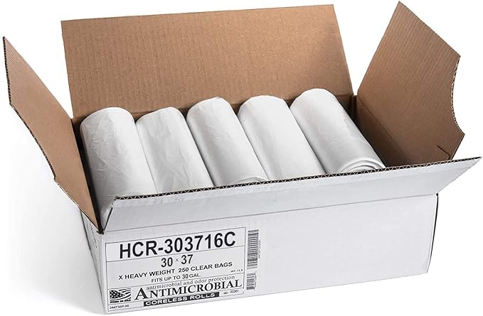 Aluf Plastics High Density Trash Bags, 30 Gallon, 500 Count, 16 Micron (eq), 30" x 37", Clear, for Bathroom, Office, Industrial, Commercial, Janitorial, Municipal, Recycling