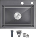 20x16 Inch Drop in Kitchen Sink, 304 Black Stainless Steel Sink, 9" Deep Single Bowl, R10 Tight Corner, 2 Pre-Drilled Holes, Topmount Installation,for Small Kitchen/RV/Bar Sink