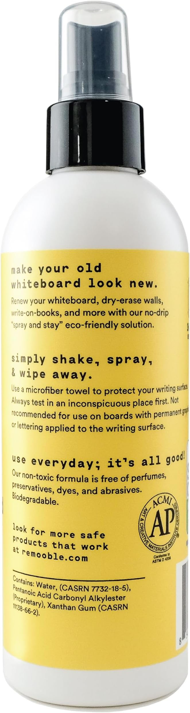 Remooble Dry Erase Whiteboard Cleaner Spray & Microfiber Cleaning Cloth - Safely Removes Tough Stains and Ghosting, 8 oz.