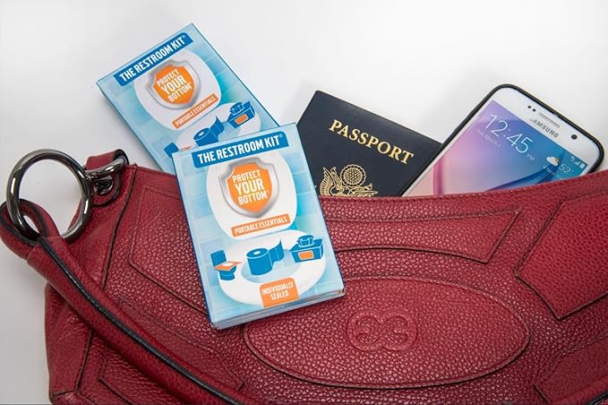 The Restroom Kit (60 pk) – Mini Toilet Paper & Travel Hygiene Kit | to Go Toilet Paper, Seat Cover, Wipes & More | Compact Personal Sanitary Solution for Public Restrooms & Travele.