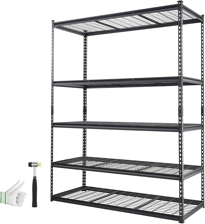 VEVOR Storage Shelving Unit, 5-Tier Adjustable, 2000 lbs Capacity, Heavy Duty Garage Shelves Metal Organizer Wire Rack, Black, 60" L x 24" W x 78" H for Kitchen Pantry Basement Bathroom Laundry Closet