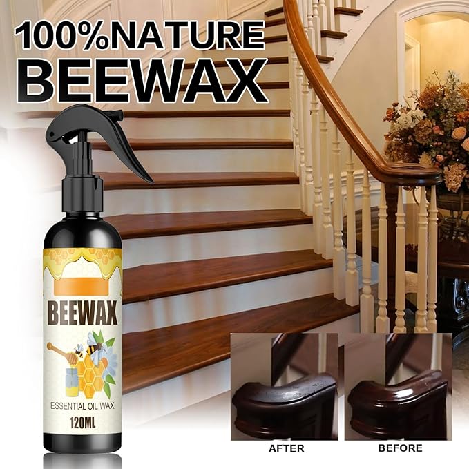 Beeswax Spray Cleaner with Sponge & Towel for Wood Furniture, Natural Beeswax Care For Wood Floors, Furniture, Tables, Cabinets (Lemon)