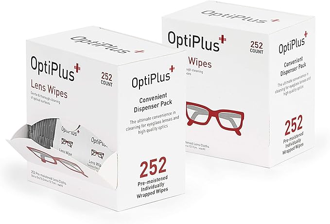 OptiPlus Eyeglass Lens Wipes l Pre-Moistened l Cleaning Wipes for Glasses, Smart Phones, Optical Lens, Goggles, and Watch Screen l Quick-Dry & Scratch-Free | 252 Count (504 Count (Pack of 1))