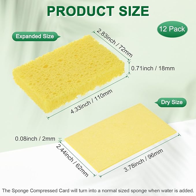 12-Pack Kitchen Sponges, Condense Eco Cellulose Non-Scratch Scrub Heavy Sponge for Kitchen/Household/Bathroom, Clean Tough Messes Dish Scrubber [Yellow]