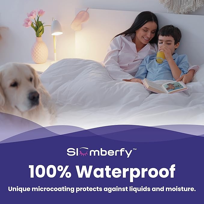 Slumberfy King Size Waterproof Cooling Mattress Protector, Hypoallergenic, Noiseless, Washable, 76x80 in