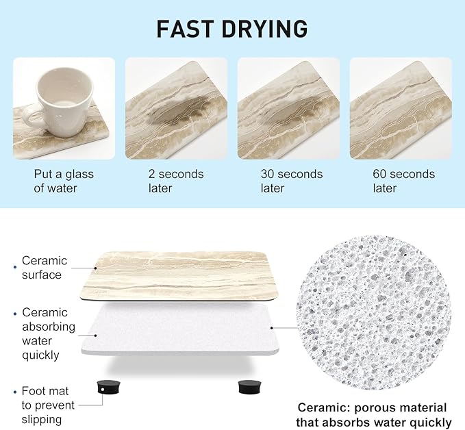 Set of 4 Drying Stone for Kitchen Counter Soap Tray Ceramic Bathroom Sink Trays Hand Soap Dish Stone Quick Dry Mat Toothbrush Sponge Holder Kitchen Sink Caddy Diatomite Coaster Bathroom Trays