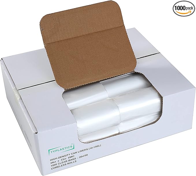 TYPLASTICS Trash Can Liners - Wholesale 1000 Count High Density Garbage Bags on Perforated Roll 10-15 Gallon 24" x 33"