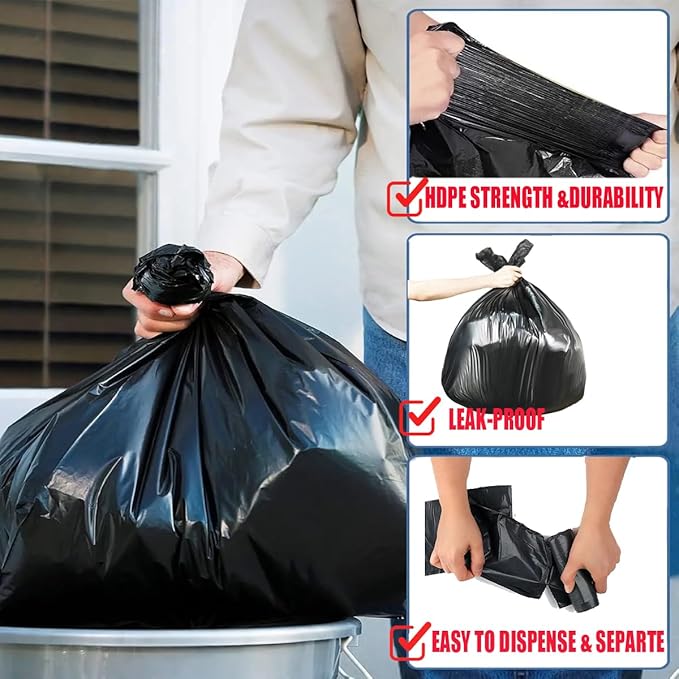 4-6 Gallon Trash Bags, 300 Count Black Garbage bags, Multi-purpose Trash Can Bin Liners for Bathroom, Office, Industrial, Commercial, Janitorial, Municipal, Recycling