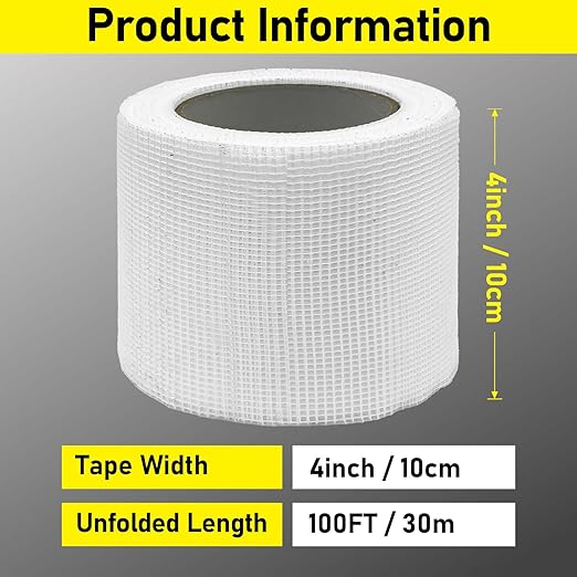 Drywall Joint Tape, 4" 100 Feet Self-Adhesive Encrypted Fiberglass Drywall Repair Mesh Tape for Wall Cracks and Seam Patch
