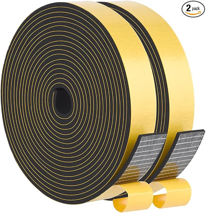 Weather Stripping High Density, Soundproof Door Seal Strips, 1 in x 1/8 in Weatherproof Foam Insulation Tapes for Windows Sliding Doors, Easy Cut to Size, 2 Rolls Total 33Ft