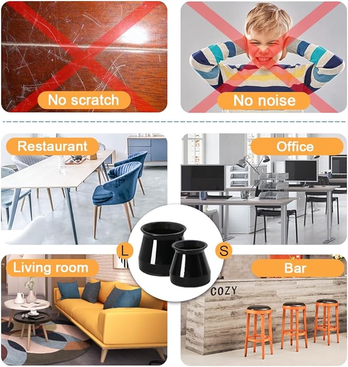 32 Pcs Chair Leg Protectors for Hardwood Floors, Silicone Felt Furniture Leg Cover Pad for Protecting Floors from Scratches and Noise, Smooth Moving, Large(Fit Round Diameter：1-5/16" to 2")