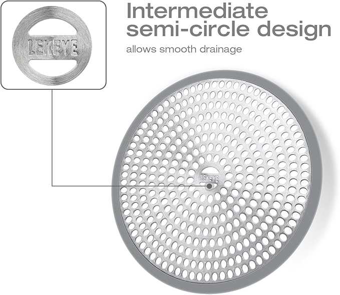 LEKEYE Shower Hair Catcher Drain Protector Strainer-Steel & Silicone 2 Pack