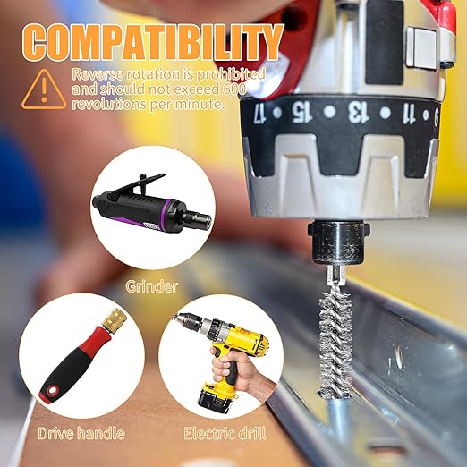 6Pieces Wire Brush Drill Bore Cleaning Brushes Set,with 1/4 Inch Hex Shank Stainless Steel Wire Twisted Brush for Rust, Cleaning Tubes (8/10/12/15/17/19MM) ﻿