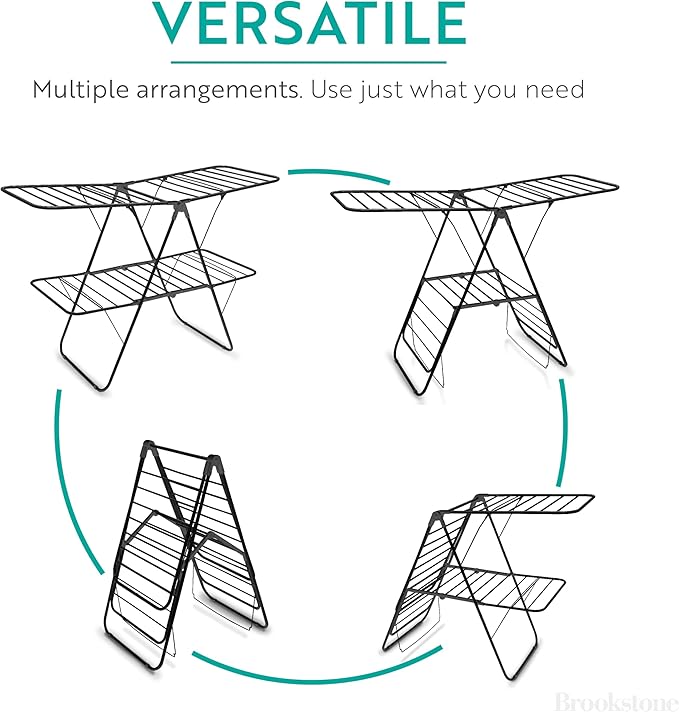 Brookstone 2 Tier Folding Rack – Indoor/Outdoor Collapsible Clothes Dryer Stand Laundry or Shoe Rack,Heavy Duty Freestanding Garment Hanger, Foldable, Portable Air Dry Holder