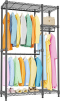 IZEUK 2 Combination Heavy Duty Garment Rack Wire Clothes Rack for Hanging Clothes, Metal Freestanding Closet Wardrobe Rack with 3 Rods Black 15.7" D x 43.3" W x 76.5" H