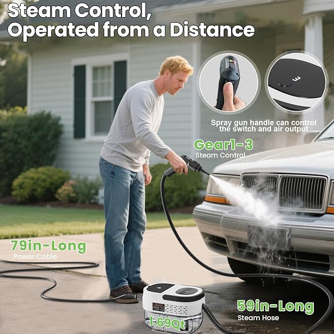Handheld Steam Cleaner for Home, 2500W High Pressure Steam Cleaner for Car Detailing, 3 Steam Levels, 1600Ml Tank, High Heat Steamer for Bed Bugs, Couch, Furniture, Kitchen, Bathroom