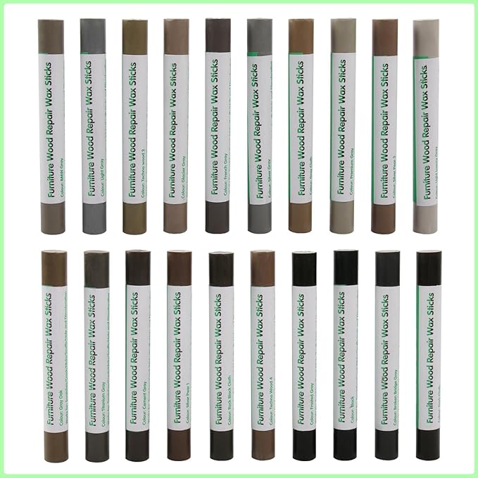 Furniture Markers Touch Up, 20 Colors Wood Filler Sticks, Wood Wax Crayons for Repairing Scratches, Scuffs, Cracks, Holes on Furniture, Floors, Cabinets, Tables, and Doors - Gray Series