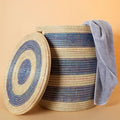 Storage & Organization - Basket, Laundry Hamper, Nursery Toys Bin, Living Room Blankets Storage, Decorative, Wicker, Woven, Sturdy, Round, Handles, Navy Blue, Large