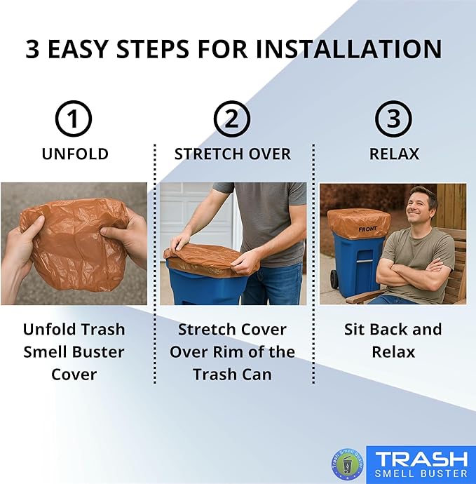 Trash Can Cover Odor Eliminating Bag with Elastic Rubber Band Lemon Scented Durable Effective Chemical Free 45 Gallon Size 1 Cover