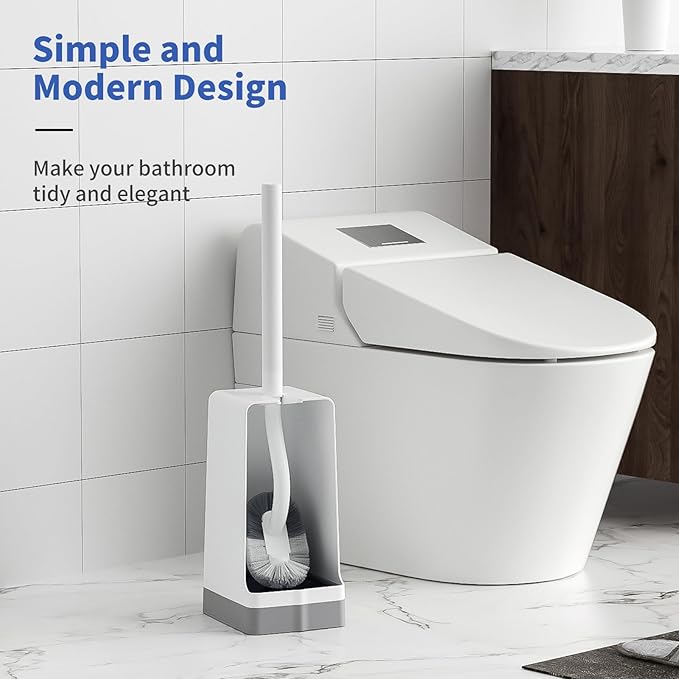 Marbarsse Bathroom Toilet Bowl Brush and Holder, Curved Design Dismount Toilet Brush for Deep Cleaning Under Rim, Best Toilet Brush Set, CompactToilet BowlCleaner Brush for Bathroom, 1 Pack