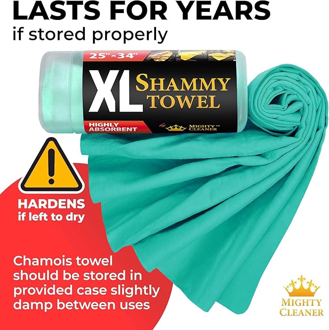 Premium XL Shammy Towel for Car - 34”x25” - Super Absorbent Chamois Cloth - Spots & Scratch-Free - Reusable Car Drying Towel
