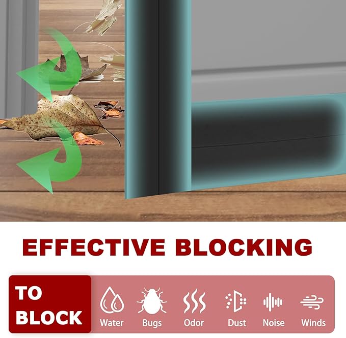 Weather Stripping Self Adhesive Door Draft Stopper Flexible Shower Door Bottom Seal Silicone Seal Strip for Sliding Glass Windows Side Gaps (Black, 2 Inch Wide x 10 Feet Long)