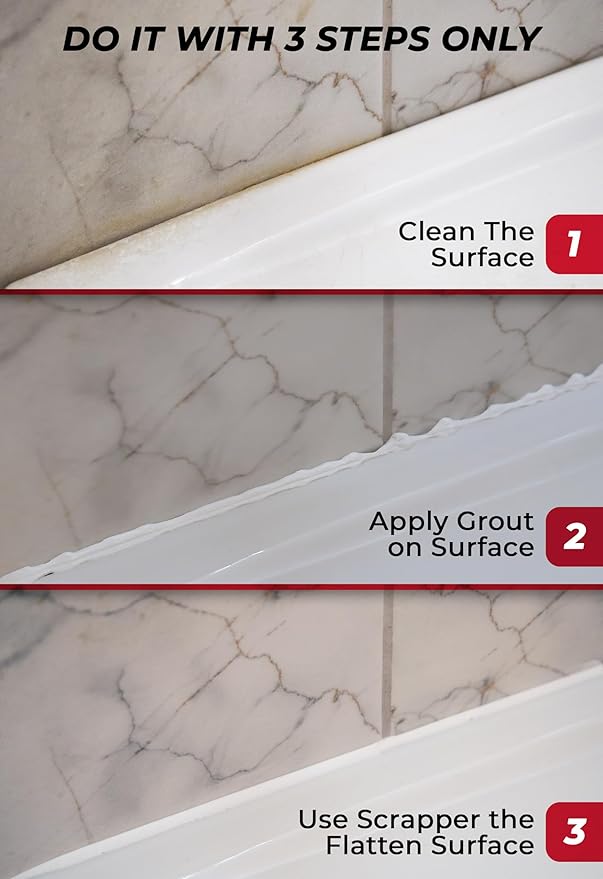 Tile Grout Repair, White 8.8 oz/250gr. Fast Drying Grout Repair Kit, Grout Filler Tube Repair Kit, Tile Grout Paint, Grout Sealer Restore and Renew Bathroom Floor, Tile Gaps, Joints, Lines