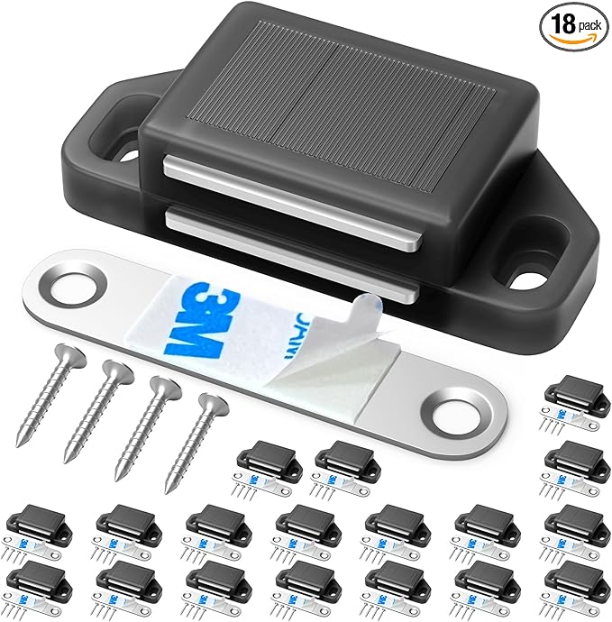 Cabinet Magnetic Catch Door Latch 30LB for Kitchen Drawer Magnets to Stay Closed Magnetic Catch Closet for Drawer（Black 18 Pack）