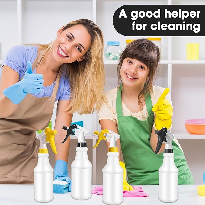 Eccliy 12 Pcs 16 Oz Plastic Spray Bottle, Adjustable Empty Reusable Sprayer for Cleaning, Planting, Water, Bathroom and Kitchen, BBQ, Commercial and Residential(Yellow, Blue,Original)
