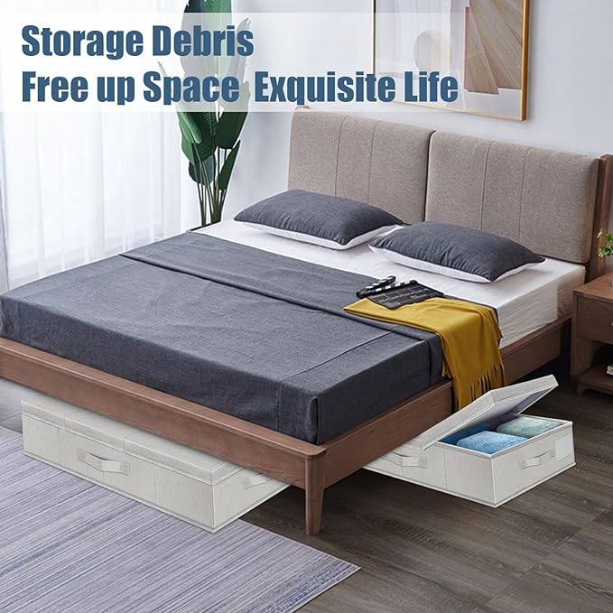 Underbed Storage Containers Bin with Lids, Large Under Bed Storage Organizer Box with Handle, Foldable Under the Storage Bags for Organizing Clothes, Shoes, Blankets, Pillows