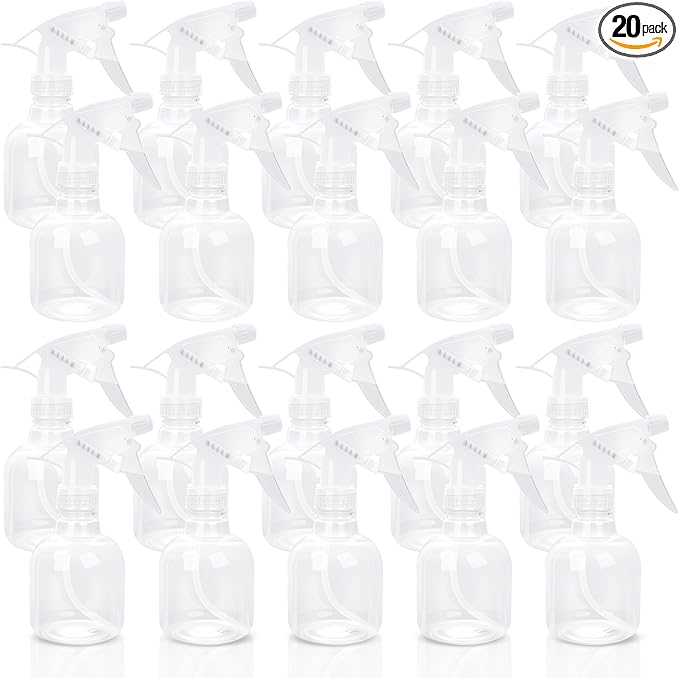 20 Pcs Empty Plastic Spray Bottle 8 OZ Reusable Clear Liquid Container with Trigger Sprayers for Water Perfume Cleaning Fluid Plants Kitchen Toilet Pet (Color Set 2)
