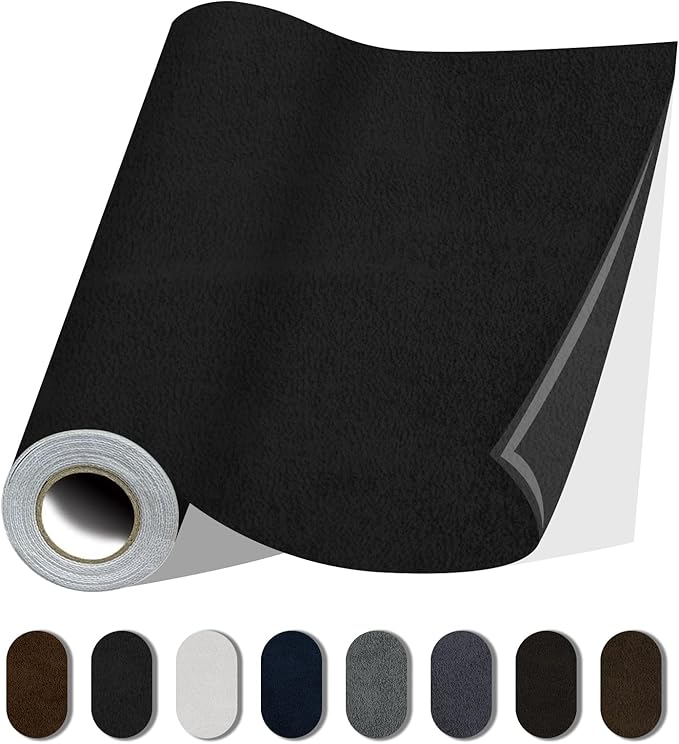 Fabric Repair Patches, 17X79 Inch Self-Adhesive Suede Patches Tape Durable, DIY Large Fabric Repair for Sofa, Couches, Furniture, Chair, Clothing （17X79 Inch, Black）